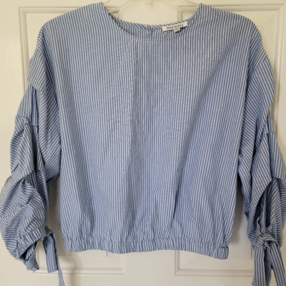 Blue and white long sleeve blouse size M